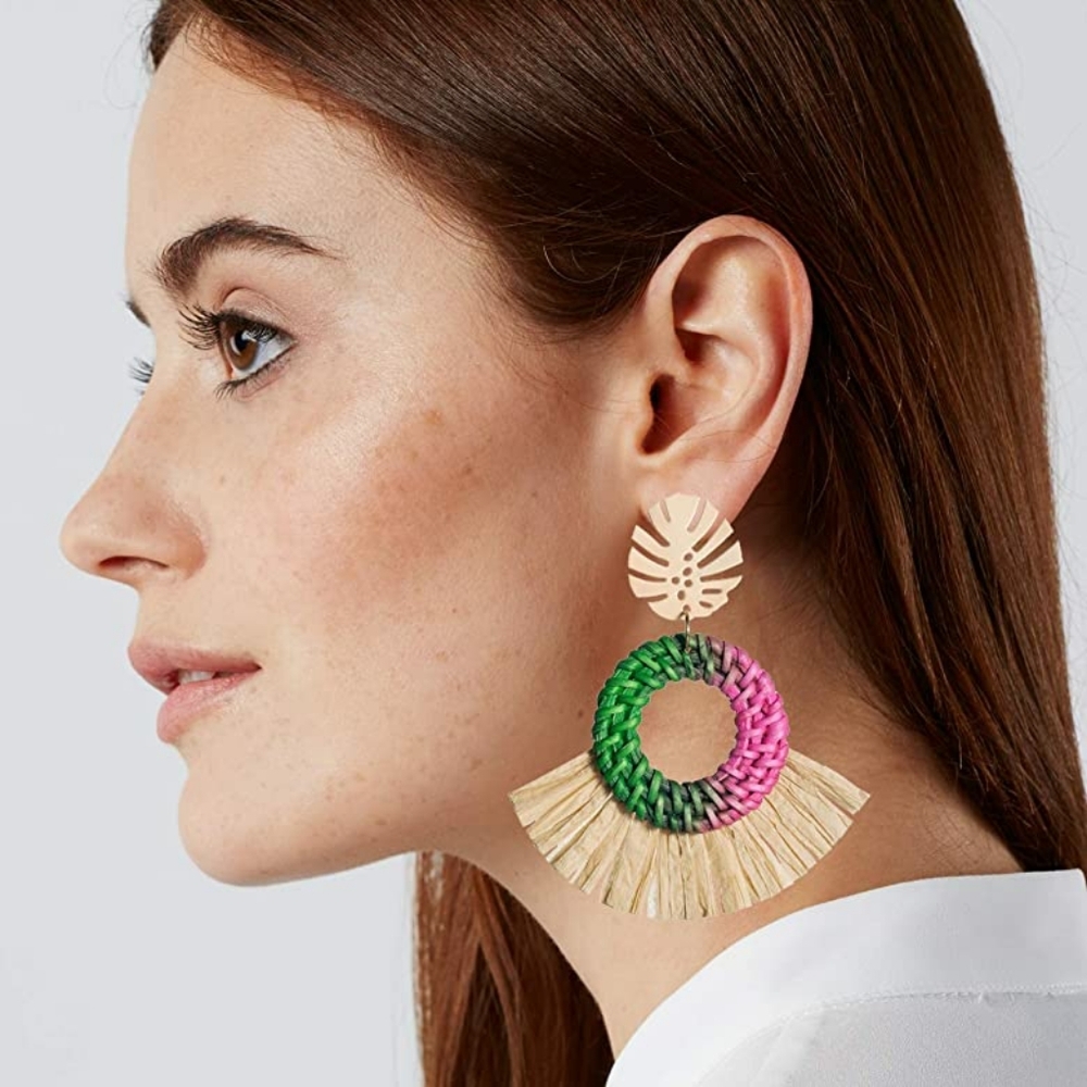 New Tropical Leaf w/Raffia & Woven Rattan … - Picture 9 of 9